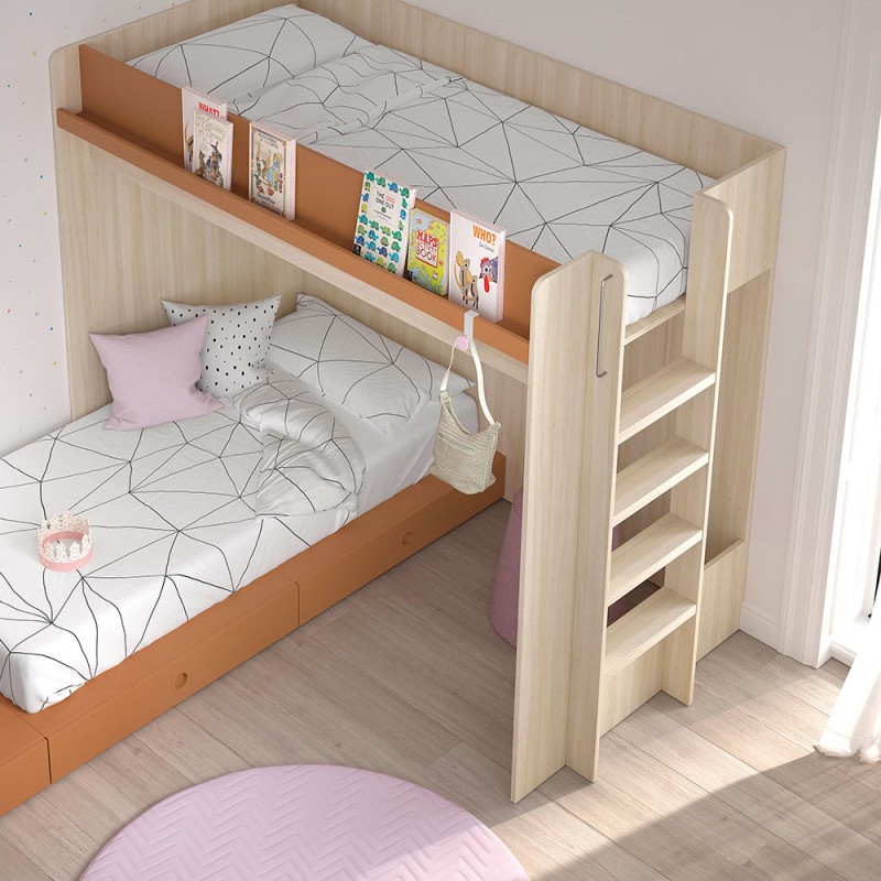 ▷ Habitacion Juvenil con cama, armarios y zona de estudio Mood 16