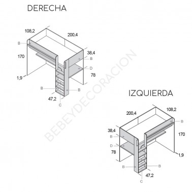 Litera Lur con escritorio curvo Ros