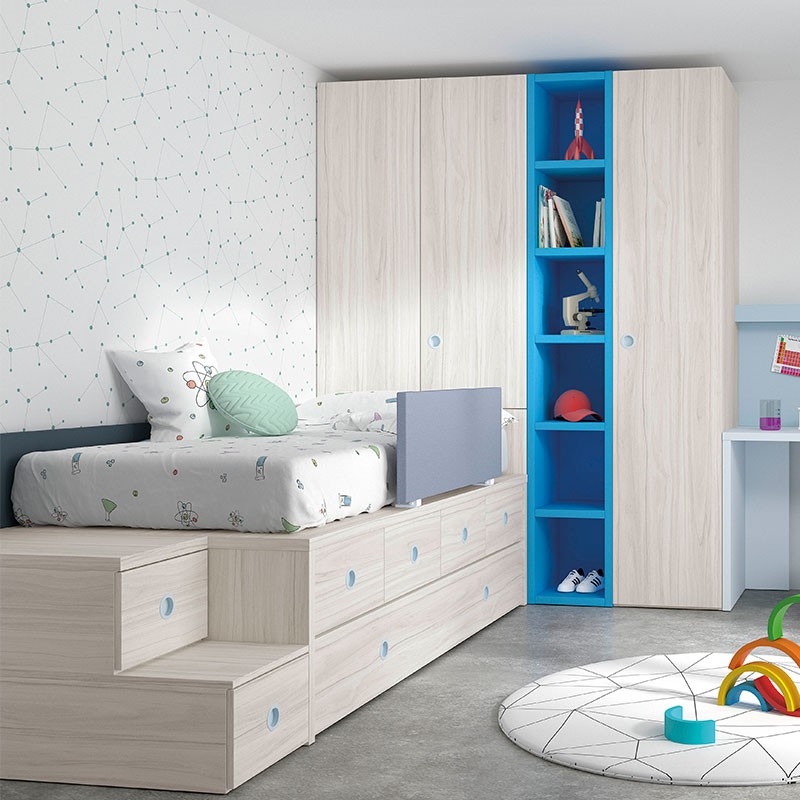 ▷ Habitacion juvenil con cama, escalera y armarios Mood 11