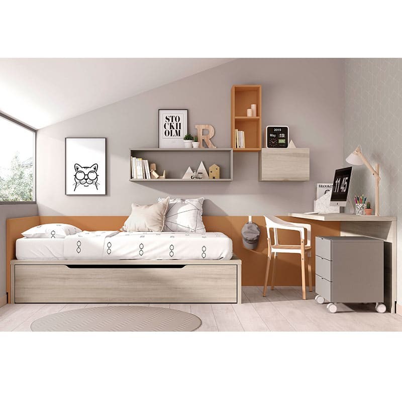 ▷ Dormitorio Juvenil con Cama Nido, Armario y Zona de Estudio Personalizable