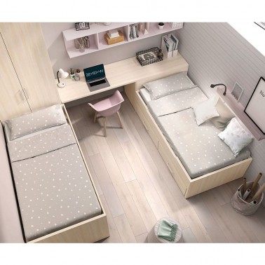 ▷ Habitacion Juvenil con cama, armarios y zona de estudio Mood 16
