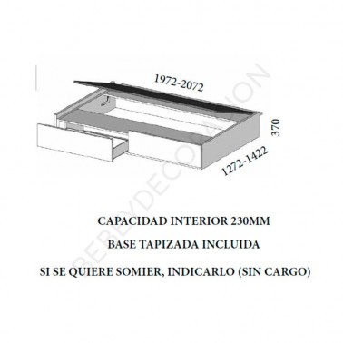 Cama arcon elevable horizontal y dos cajones