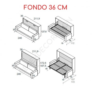 Cama abatible horizontal con sofa canape