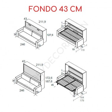 Cama abatible horizontal con sofa canape