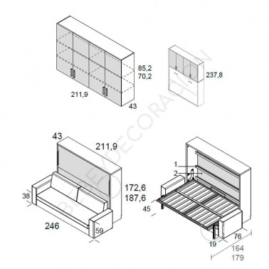 Cama abatible horizontal con sofa y altillo