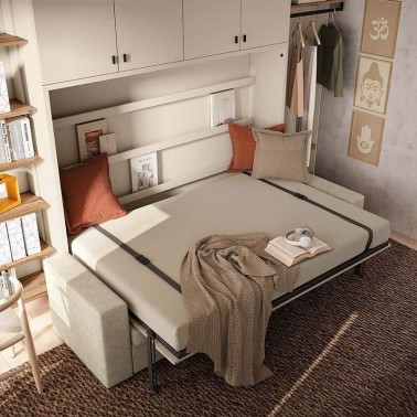 Cama abatible horizontal con sofa y altillo