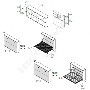 Cama abatible horizontal con estanteria