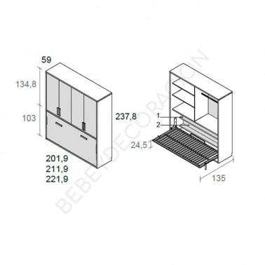 Cama abatible horizontal con armario puertas batientes