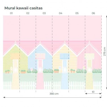 Mural decorativo Kawaii Casitas