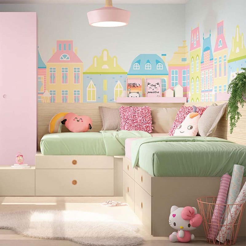 Mural decorativo Kawaii Casitas